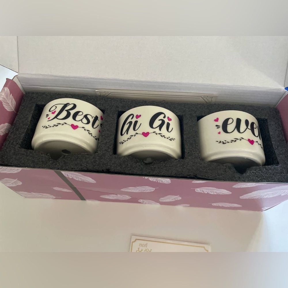 Set of Three White Ceramic Planters “Best Gigi Ever”
